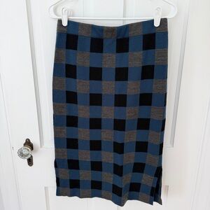 Nordstrom Halogen Blue Gray Black Stretch Wool Blend Checkered Pencil Skirt Sz M